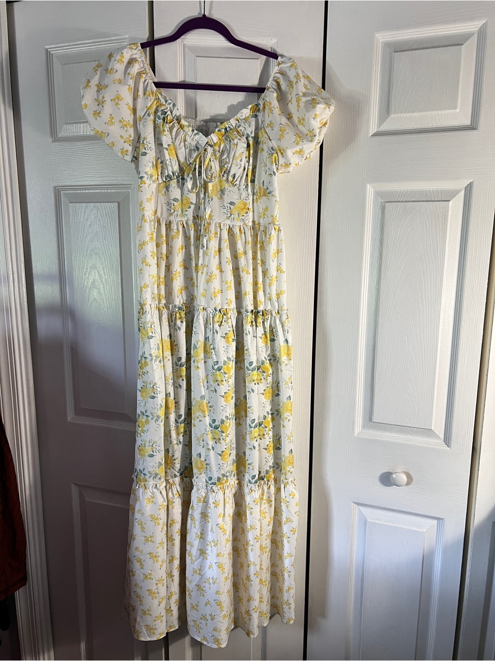 White and Yellow Floral Tiered Maxi Dress